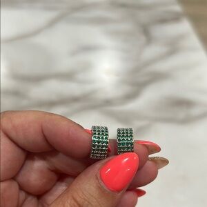 Elegant Silver and Green Hoop Earrings